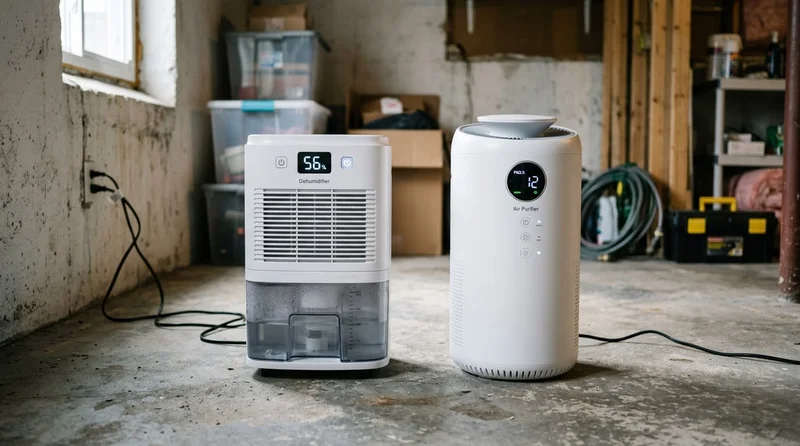 Dehumidifier and air purifier in a basement apartment