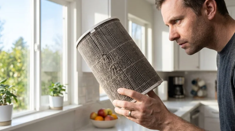 Inspecting a HEPA filter against the light