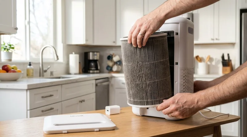 Opening an air purifier to check the filter door switch