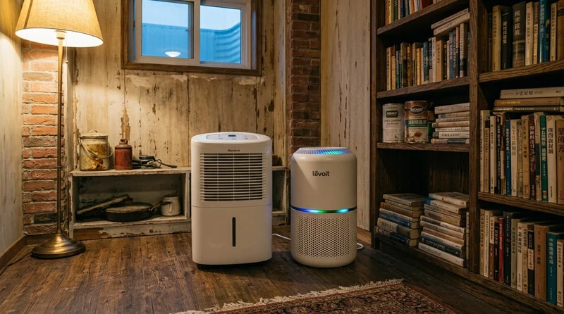 Dehumidifier and air purifier in a basement