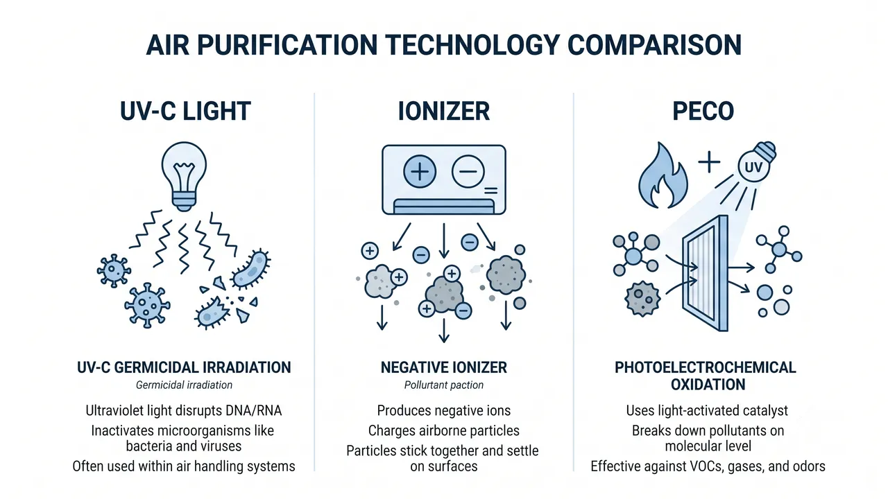 Air Purifier Technology Comparison: HEPA vs Ionizer vs UV-C vs PECO, What the Science Says