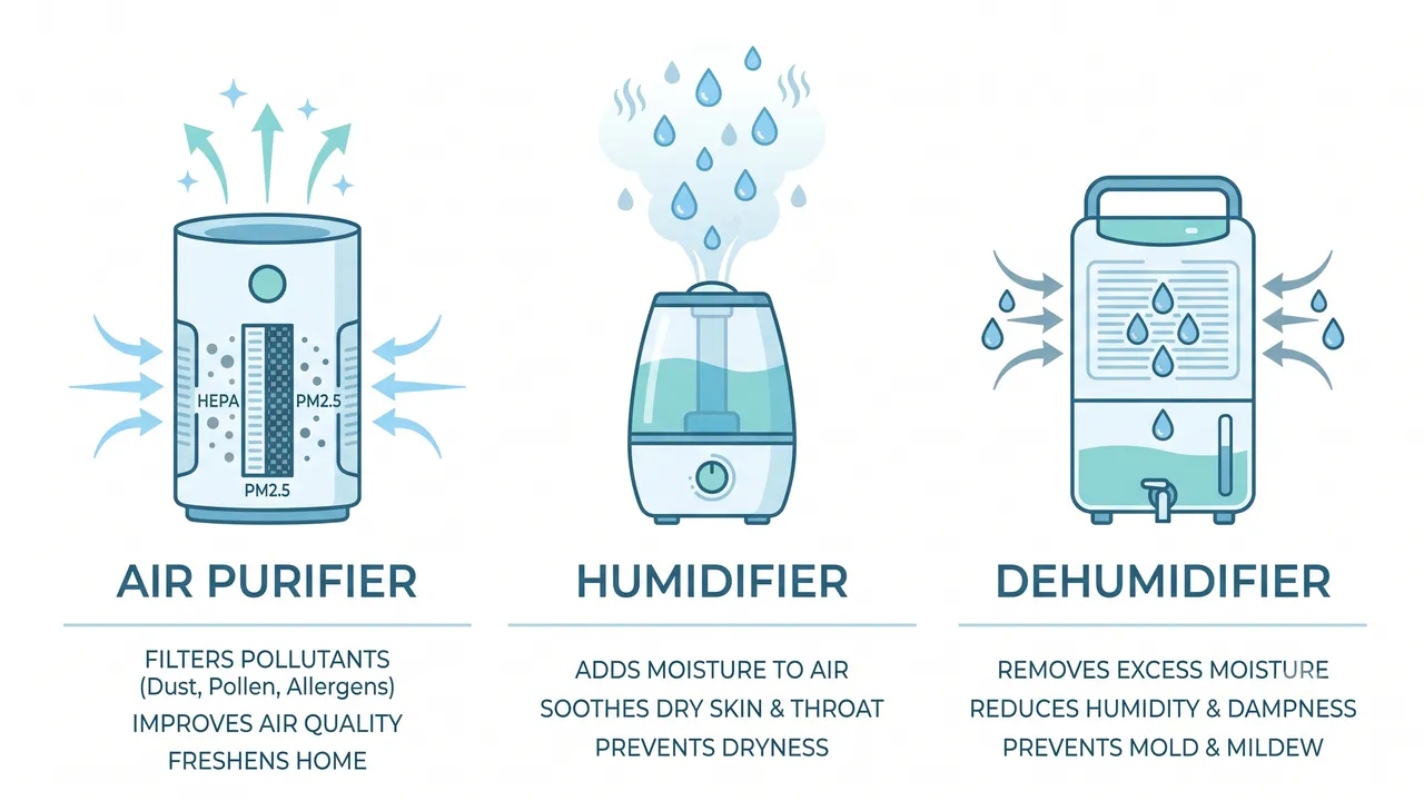 Air Purifier vs Humidifier vs Dehumidifier: Which One Do You Actually Need?
