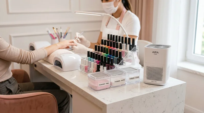 Nail salon manicure station with air purifier