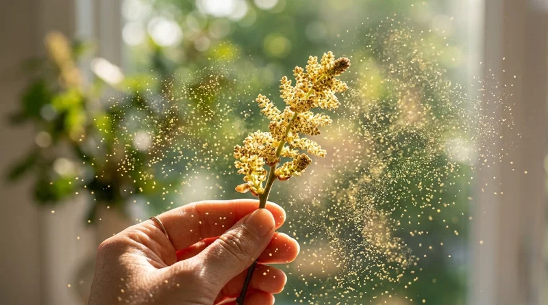 Pollen particles in a sunbeam