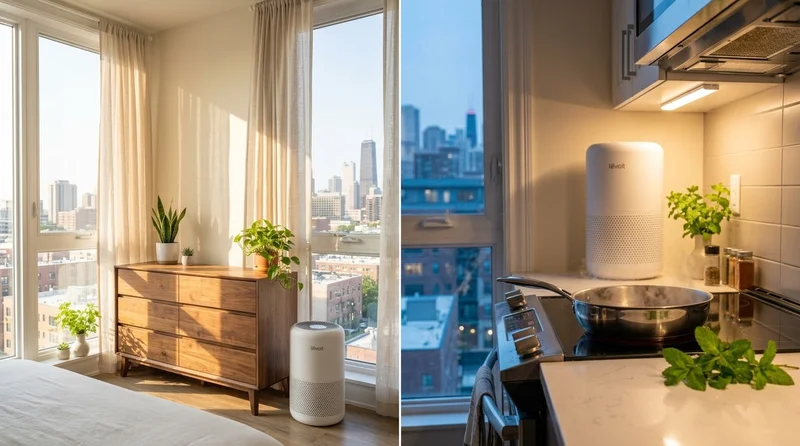 Air purifier in an apartment living room