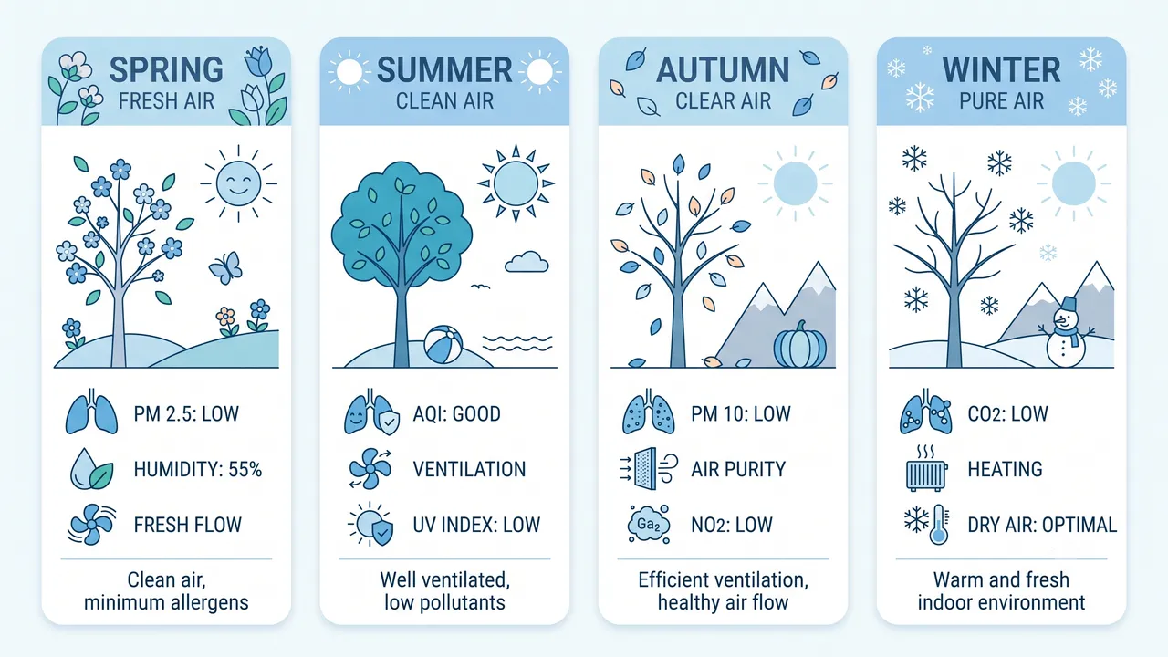 Seasonal Indoor Air Quality Guide: Spring Allergies, Summer Humidity, Fall Wildfires, Winter Dry Air